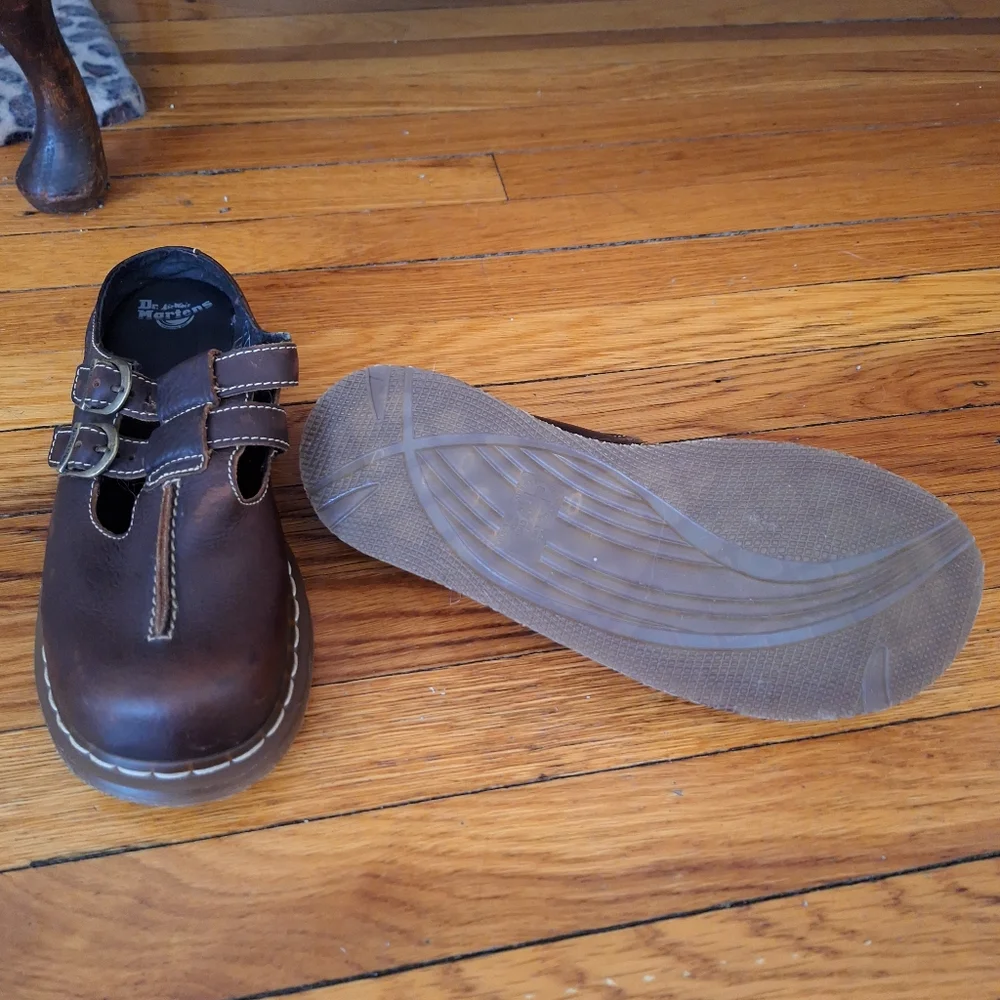 Womens Vintage Dr Martens Mary Jane Clog Brown Leather - Picture 3 of 4